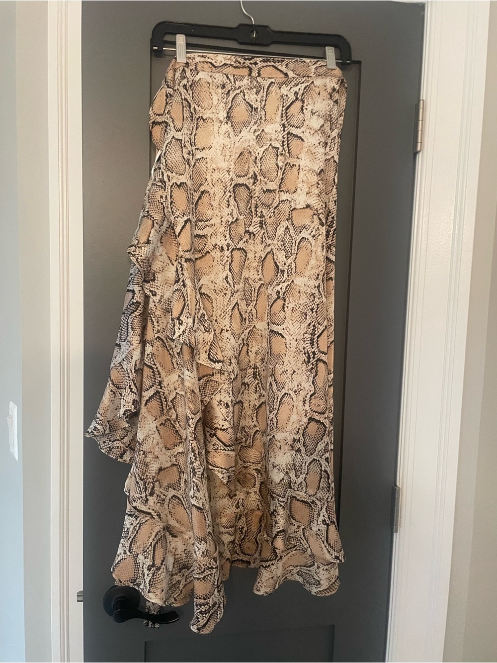 Lulu's Neutral Snake-Print Ruffle Midi Skirt